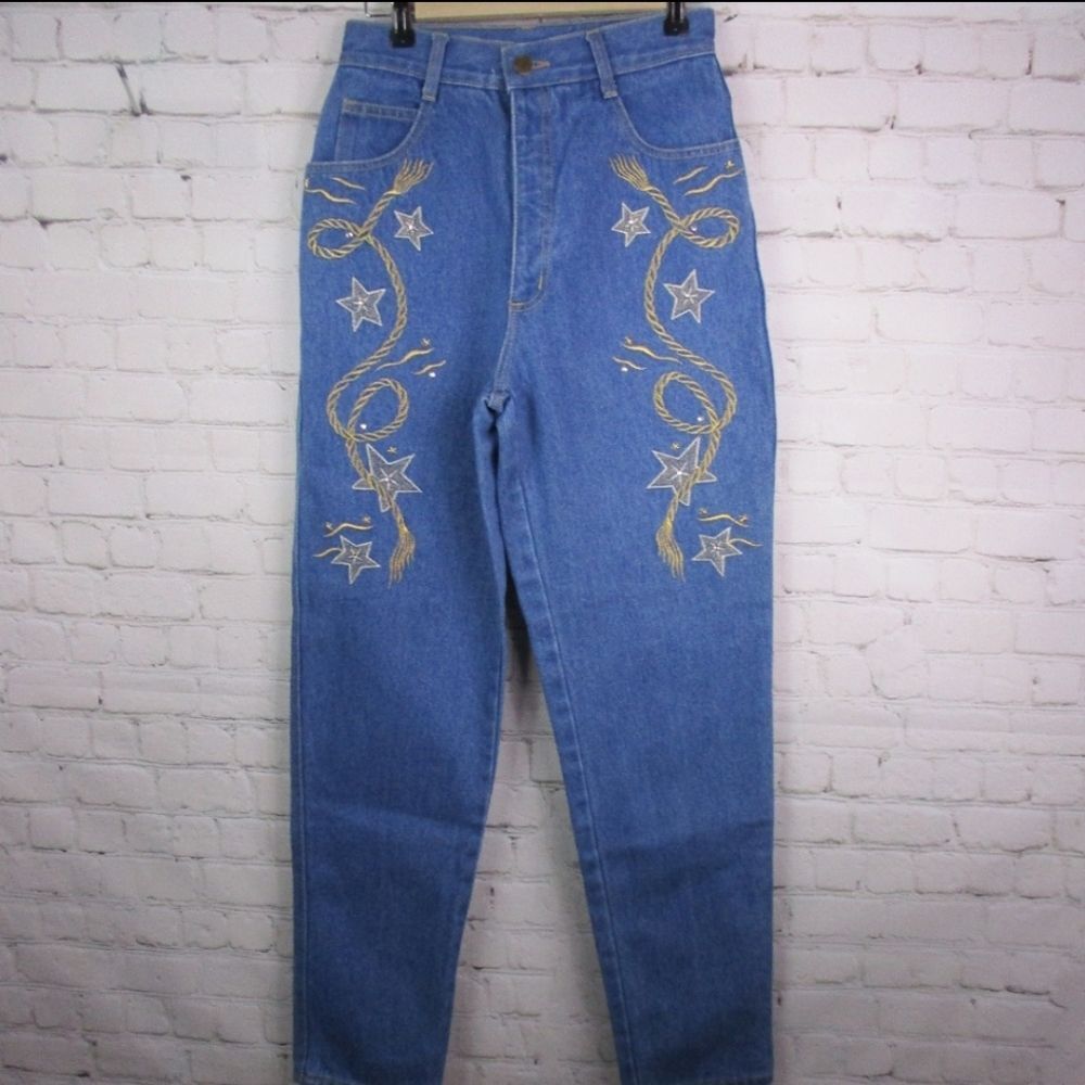La Costa Spa Vintage 100% Cotton Embroidered High Waist Jeans